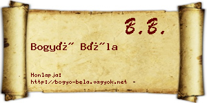 Bogyó Béla névjegykártya